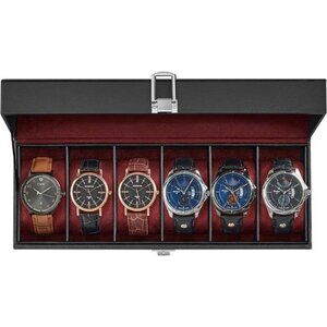 Watch Box, 6-Slot Watch Case Organizer with Large Glass Lid, Removable Pillows